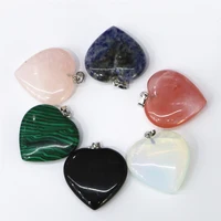 heart natural stone pendant pink crystal pendant with hole diy necklace women men handmade jewelry accessories