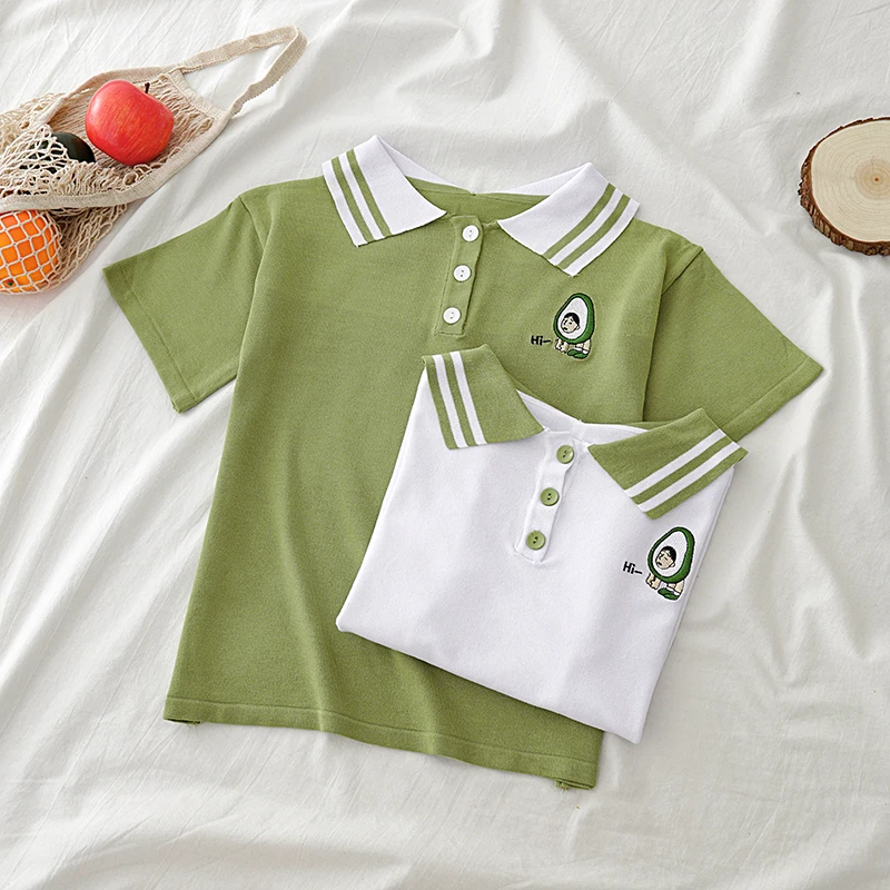 HELIAR Green Polo Shirt Knit Peter pan Collar Knitted T-shirts Short Sleeve Casual Solid High Street For Women | Женская одежда