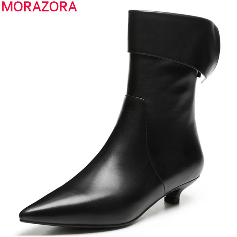 MORAZORA/2020 г. Новое поступление женские ботинки из натуральной кожи однотонная