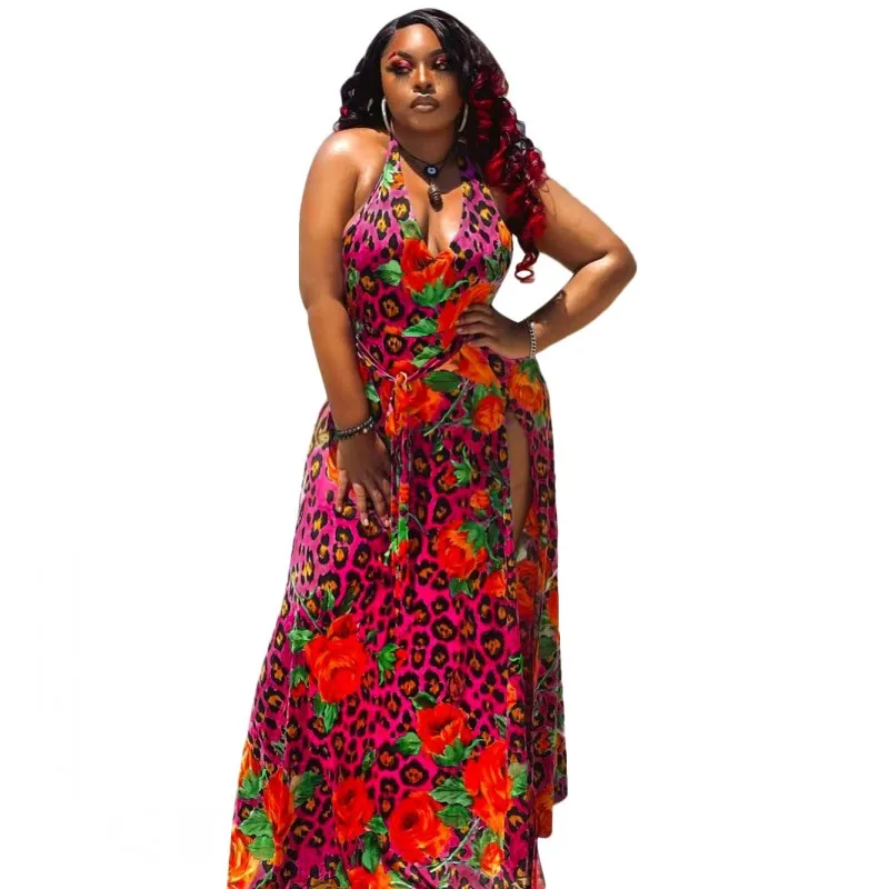 

Leopard Women Maxi Dress 3XL 4XL Plus Size Sleeveless Spaghetti Strap Robes Fashion New Floral Print Beach Bohemian Dress Summer