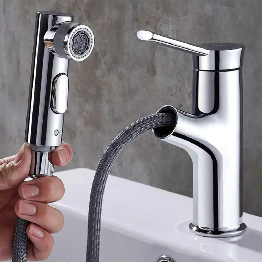 

Faucet Sink Basin Mixer Tap Pull-out Sprayer Hot/cold Shower Black Sliver Matt Bathroom Kitchen Decoration