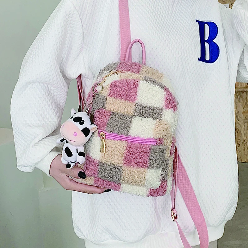 Милый женский рюкзак для девочек, школьная сумка в клетку, зимний модный рюкзак, повседневный женский рюкзак, маленький женский рюкзак с защ...