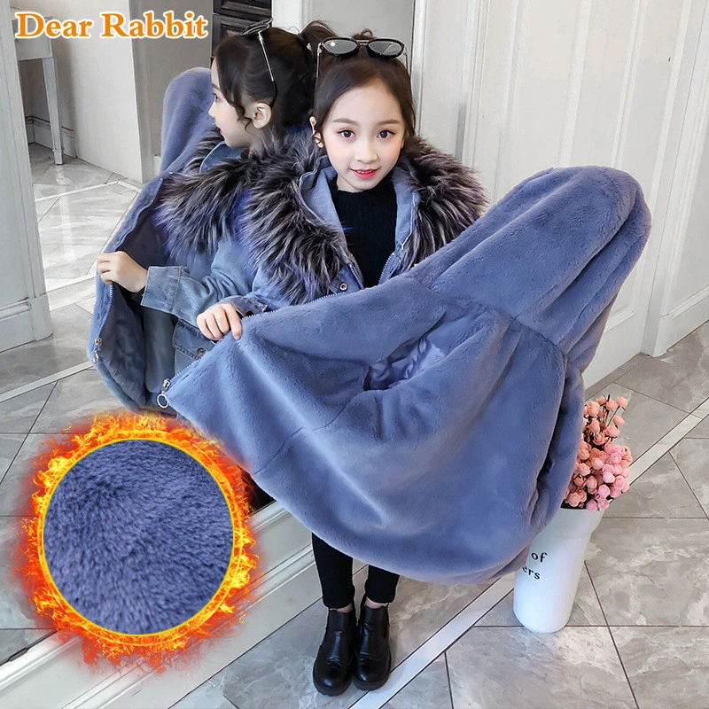 

-30 Новая детская ковбойская куртка теплое плотное пальто хлопковая одежда для девочек из двух предметов с капюшоном бархатная зимняя одежд...