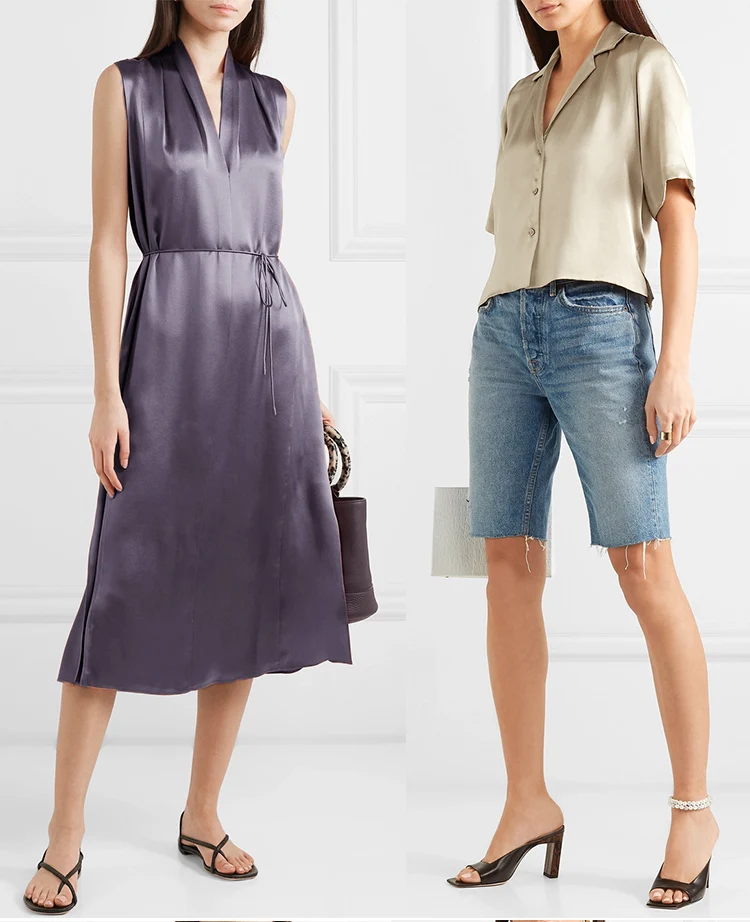 Пурпурно-серая искусственная шелковая ацетатная атласная ткань для шитья