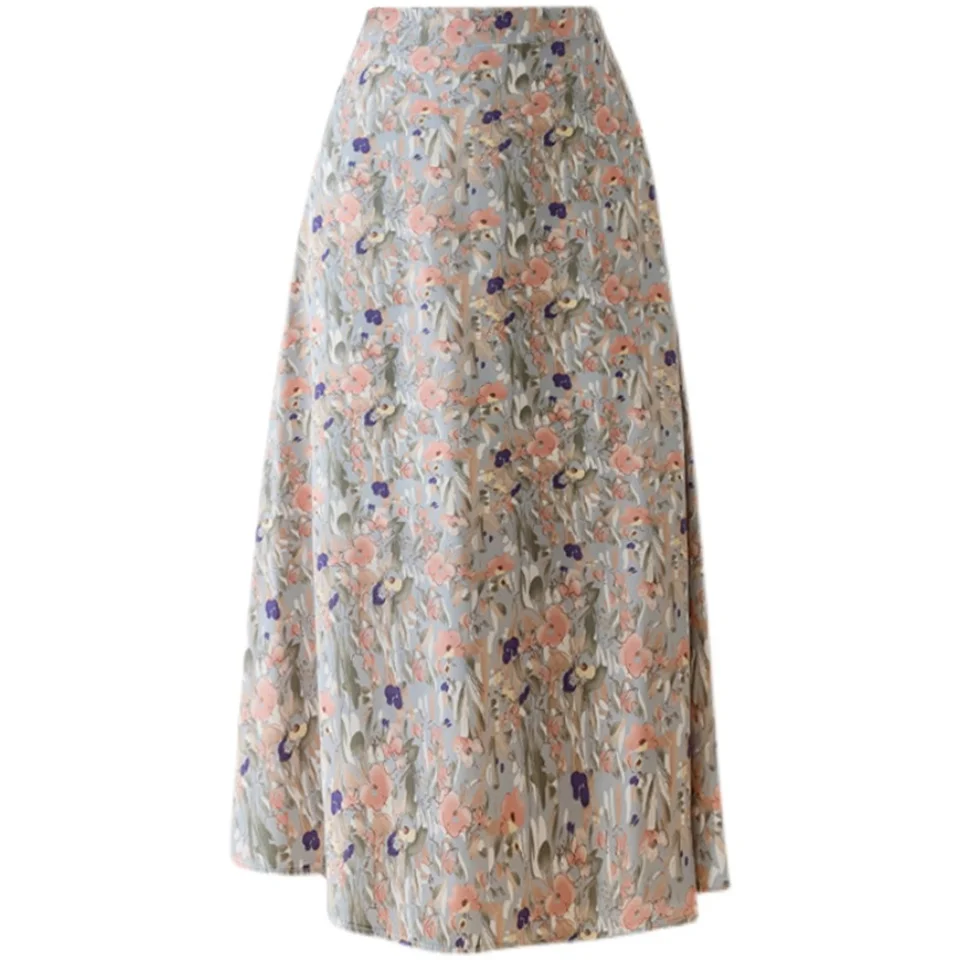 

Fashion Korean Casual Floral Printed Chiffon Skirt Women Summer Elastic High Waist All-match A-Line Skirt Faldas Mujer