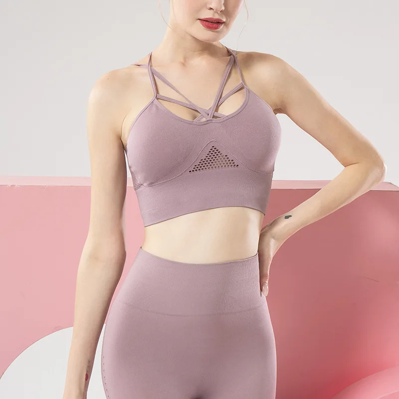 

Seamless Women Sports Bra Sleeveless Cross Beauty Back Sling Hollow Mesh Sexy Workout Running Fitness Clothes Underwear Female