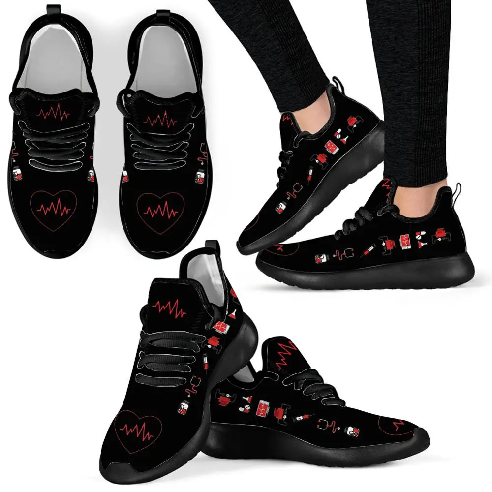 

ELVISWORDS Men Vulcanized Shoes Nurse Heartbeat Designs Printed shoes Outdoor Mesh Knit Sneaker Rubber Breath Light