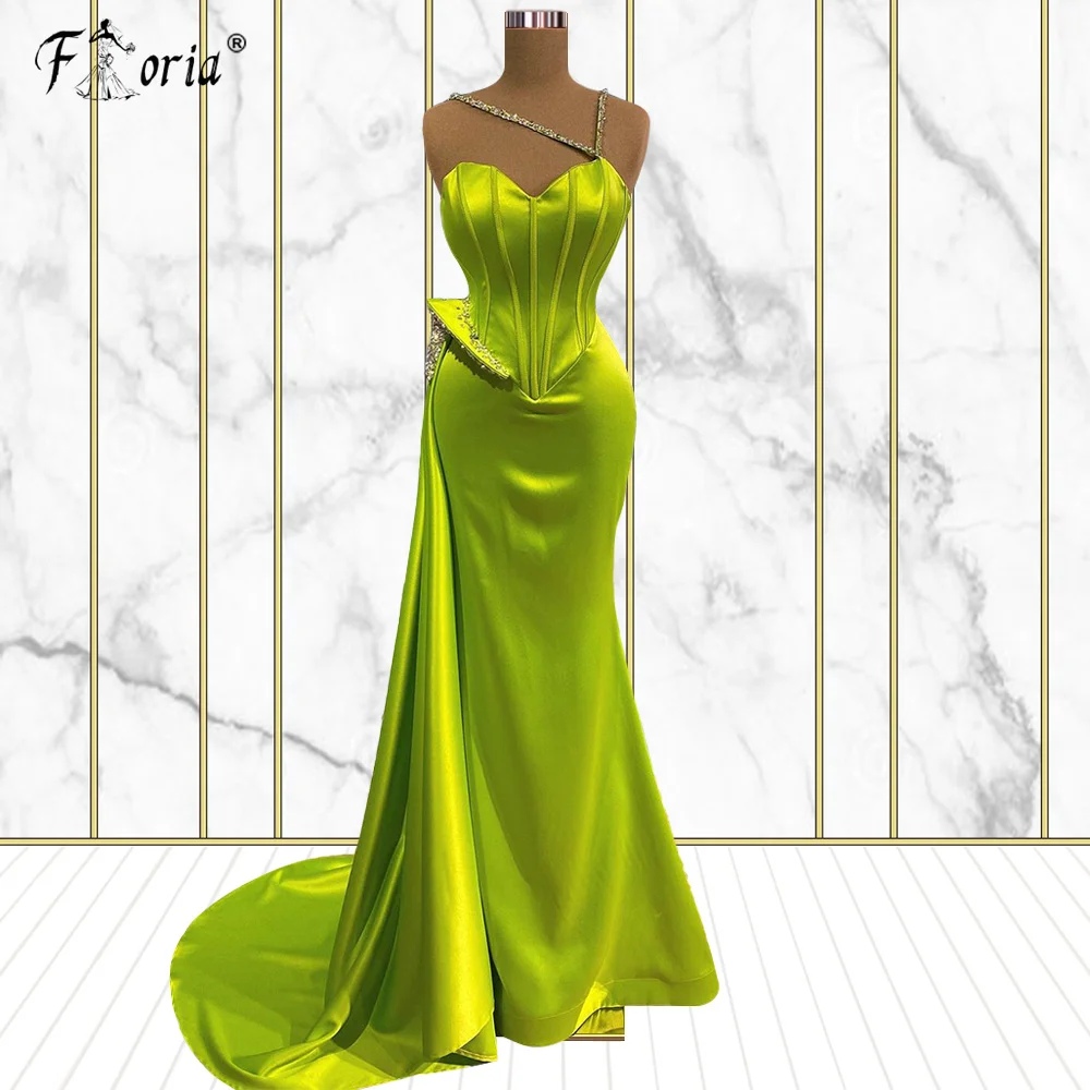 Lime Green Mermaid Evening Dresses Sexy Sweetheart Diamond Shiny Spandex Satin Women Long Evening Dinner Party Gowns Customized