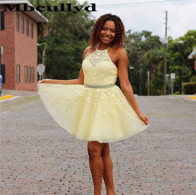 Коктейльные платья Mbcullyd светло желтого цвета Короткие мини 2020 элегантные