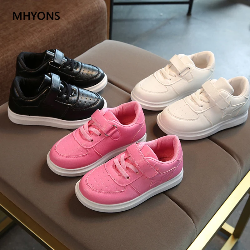 Кроссовки детские из ПУ кожи мягкая подошва модная повседневная обувь для