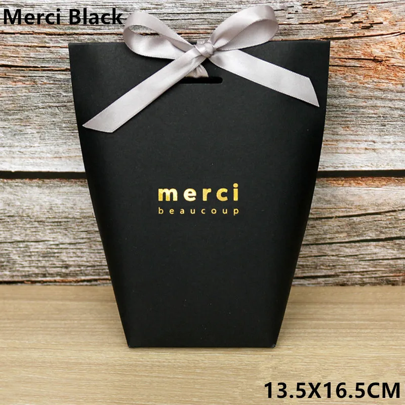 L Merci black 5 шт черно-белая Мерси спасибо подарочная упаковка конфеты крафт бумажный мешок Свадебные драже Подарочная коробка печенья подарочные пакеты упаковочные принадлежности - Цвет: L Merci black