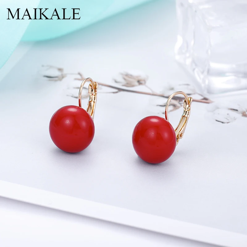 Женские овальные серьги-подвески MAIKALE, белые, красные большие серьги с жемчужиной золотистого/серебристого цвета, ювелирные изделия для подарка и вечеринки