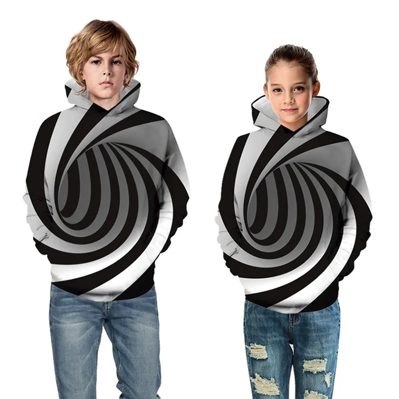 Черно белая толстовка с капюшоном для мальчиков и девочек детский пуловер