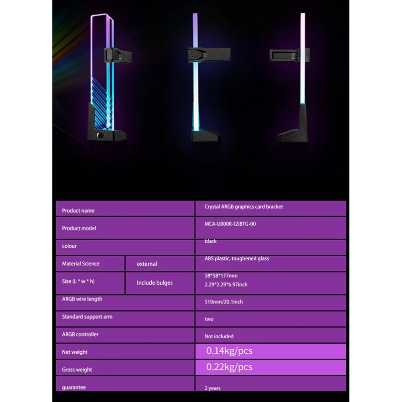 

RETYLY-ARGB Graphics Card Support Brace Vertical Adjustable Video Card GPU Holder Bracket for Desktop PC Computer