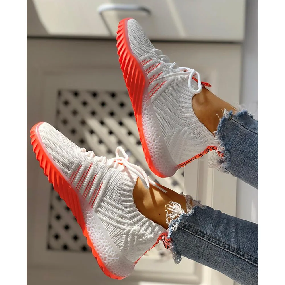 

Brand Design New Trendy Plus Size 44 Leisure Fashion Sneakers Lace-up Mul-ticolor Mesh Coxy Sole Flat Platform Women Shoes