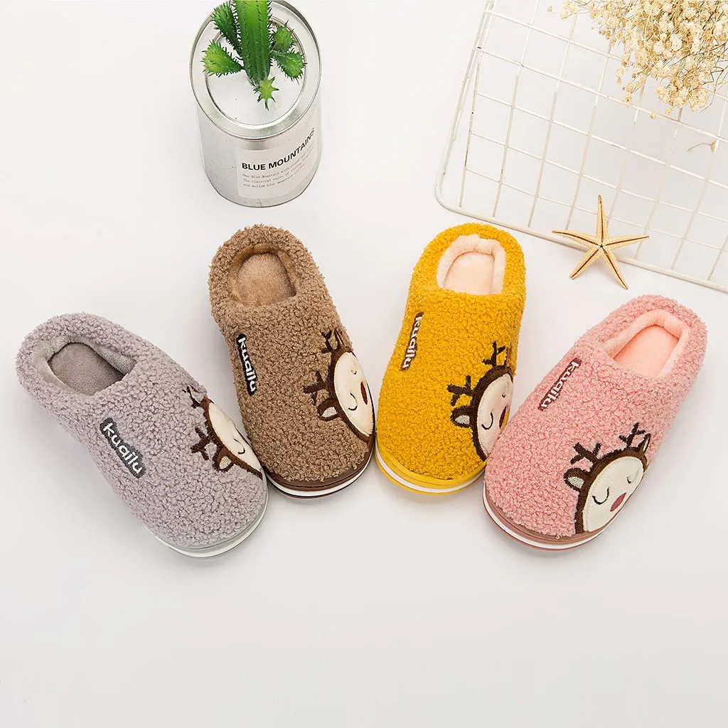 Детские тапочки с рисунком оленя детская зимняя теплая Домашняя повседневная