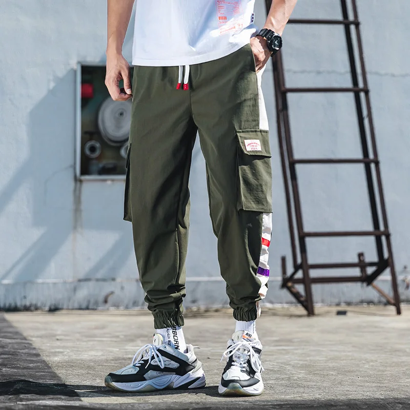 Брюки мужские из полиэстера Брендовые повседневные штаны с несколькими