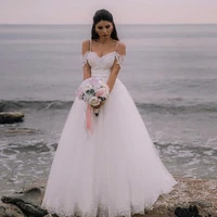 simple beach wedding dress 2020 spaghetti strap ball gown lace appliques off shoulder bride dress vestido de novia open back new