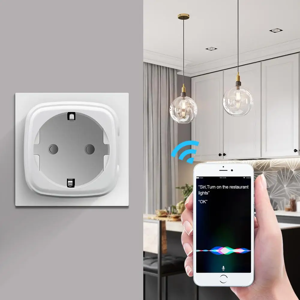 

Smart Socket Wifi Homekit Smart Home Control Power Adapter Smart Plug EU Standard 15A AC 90-250V for Apple IOS Device