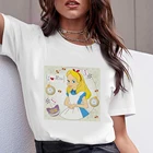 Футболка женская с графическим принтом, милая Повседневная рубашка в стиле Харадзюку, с принтом Алисы в стране чудес, Прямая поставка, на лето