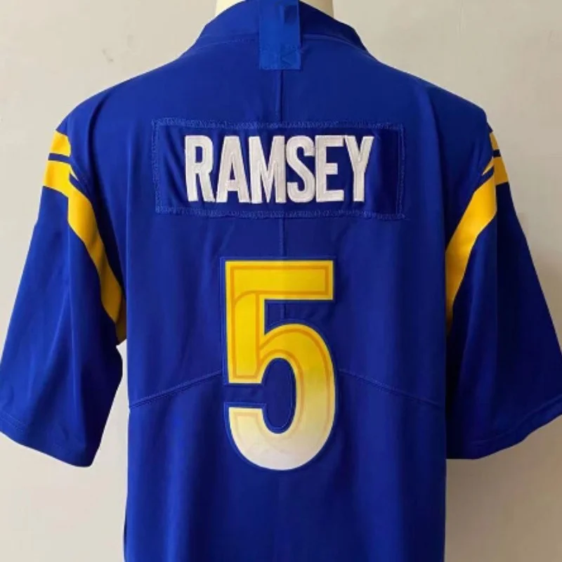 

American Stitch Ramsey 5 Blue And White Embroidery Rams Football Jersey For Mens S,M,L,XL,XXL,XXXL