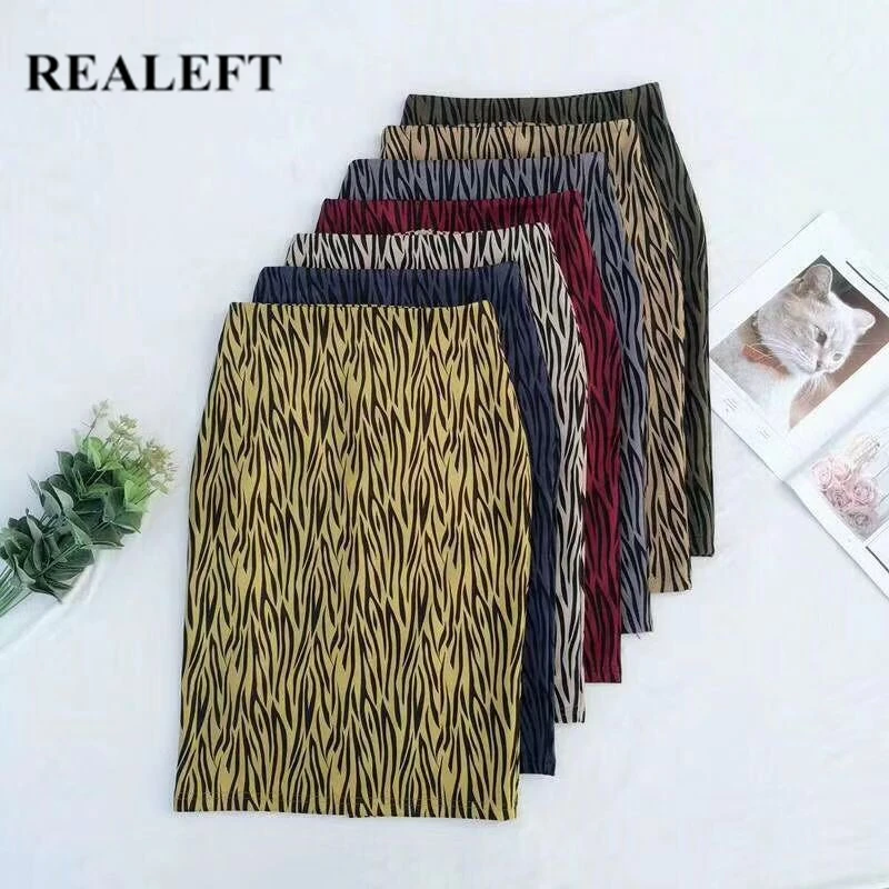 REALEFT осенне зимние замшевые винтажные юбки карандаш средней длины с волнистым