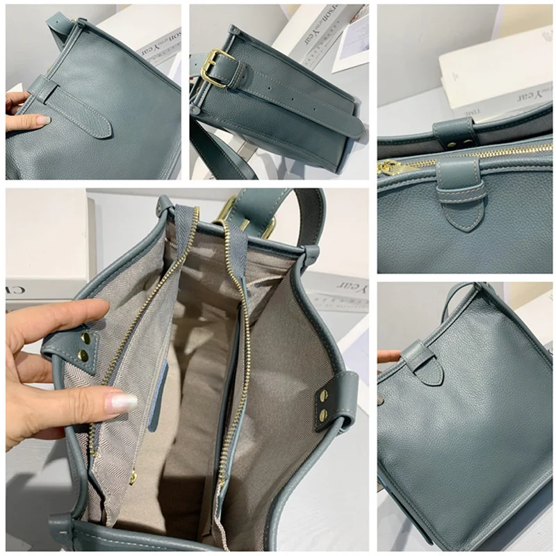 

New 2021 Women Messenger Handbag 100% Genuine Leather Fashion Lady Shoulder Crossbody Bag High Quality Bucket Bags Black