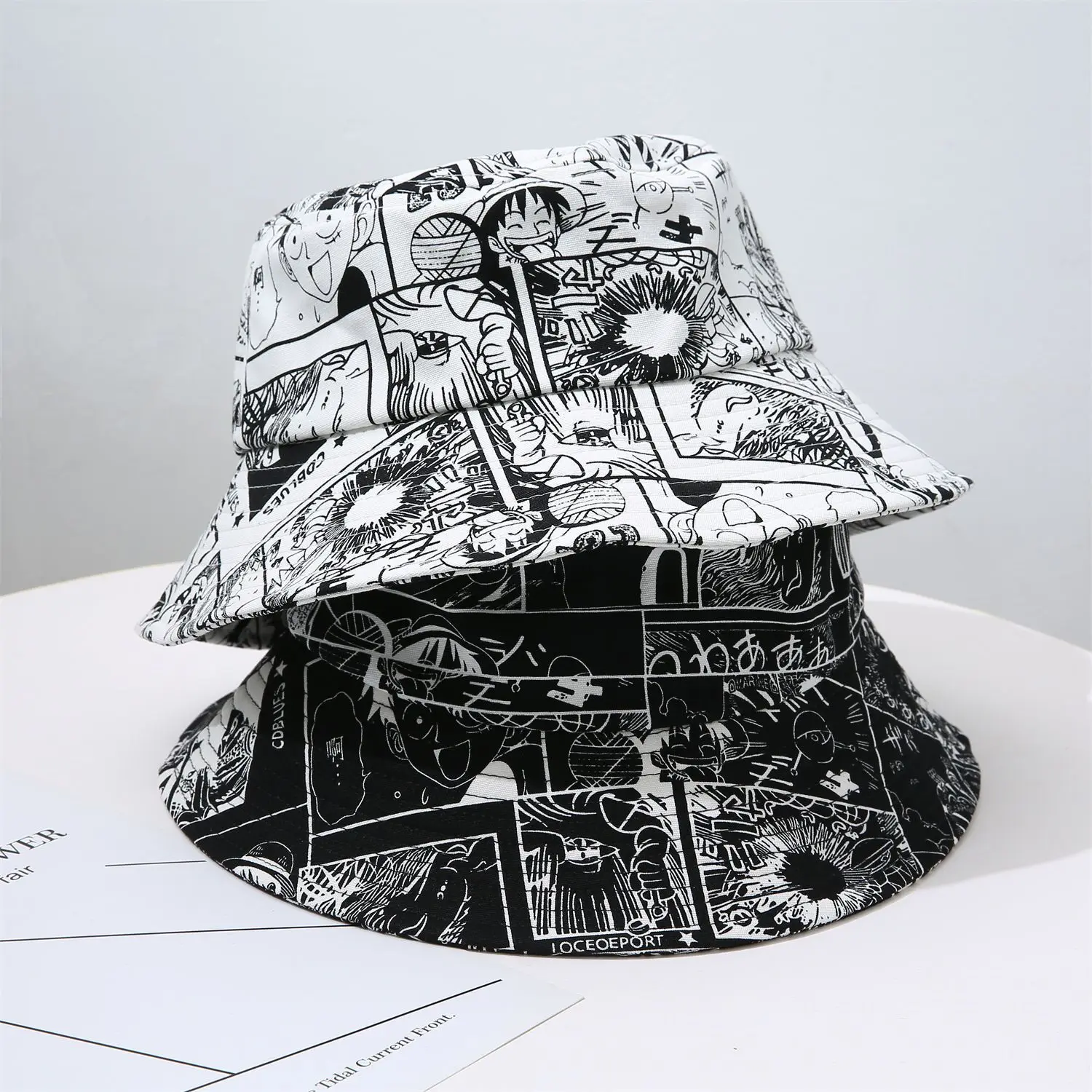 

Anime Summer Fisherman Hat Reversible Printed Bucket Hats For Women Men Anime Cosplay Bucket Cap Cartoon Shading Fishing Hat S42