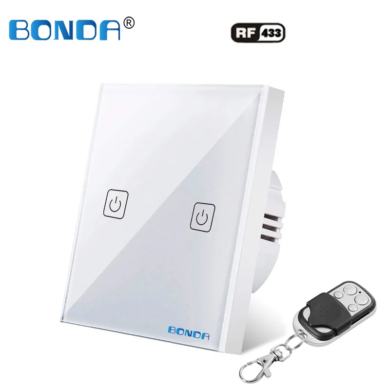 

BONDA EU standard remote control touch switch crystal glass panel light switch 1Gang 1Way black light display wall switch AC220V