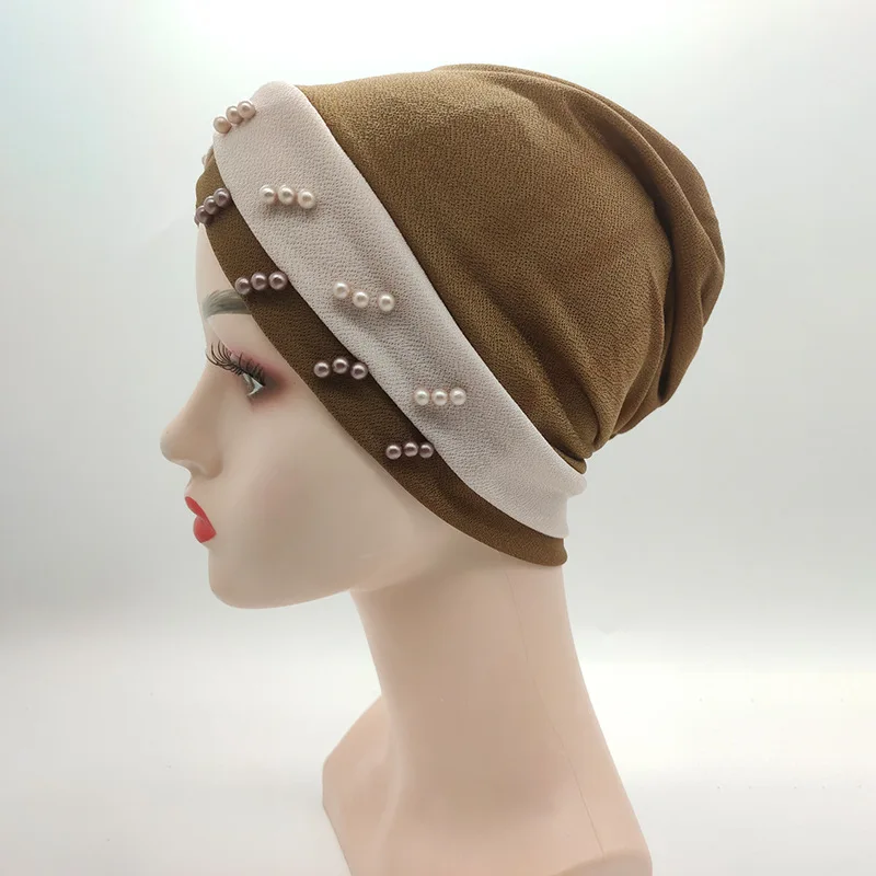 Мусульманская повязка на голову тюрбан хиджаб мусульманская шапка с бисером для