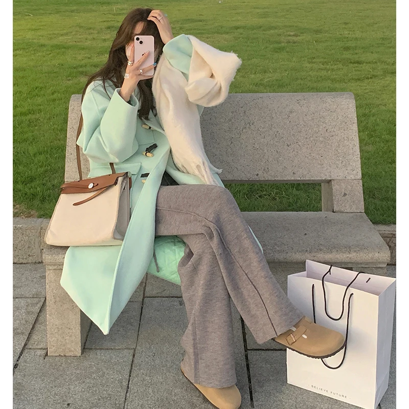 

Серые широкие брюки с высокой талией для женщин, одежда для осени и зимы, плотные утепленные повседневные напольные швабры на завязках