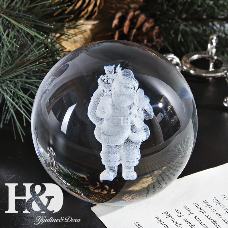 H& D 60 мм/80 мм 3D лазерная гравировка шар Санта Клауса Коллекционная миниатюрная Сфера с металлической подставкой Рождественский подарок детский домашний декор