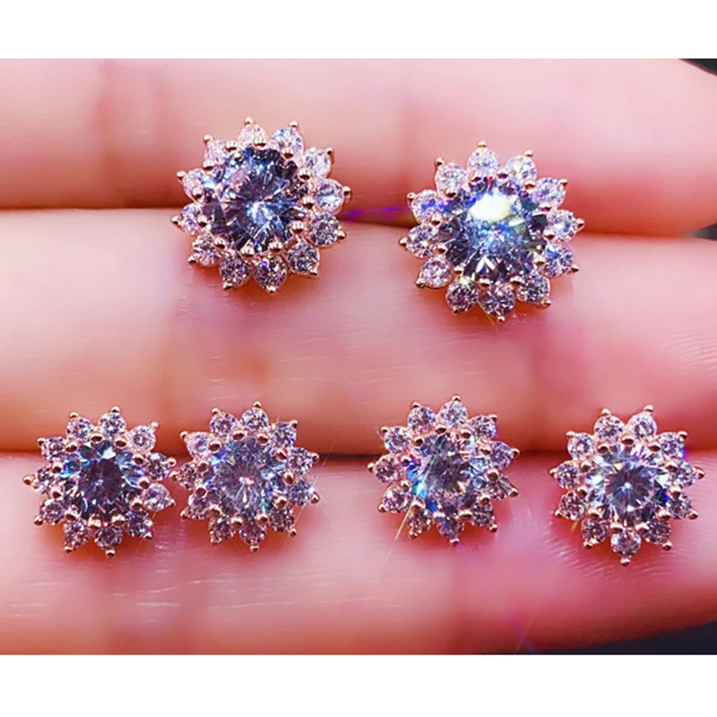 

Moissanite 0.5-1 Carat Rose Gold Earrings 925 Sterling Silver Shining Sunflower Stud Earings For Women Wedding Fine Jewelry GRA