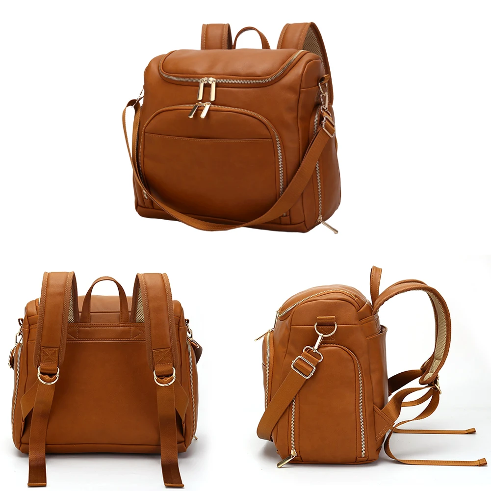 

Diaper Bag Backpack Convertible Travel Tote Diaper Bag PU Leather Waterproof Nappy Bag Baby Diaper Backpack For Mummy