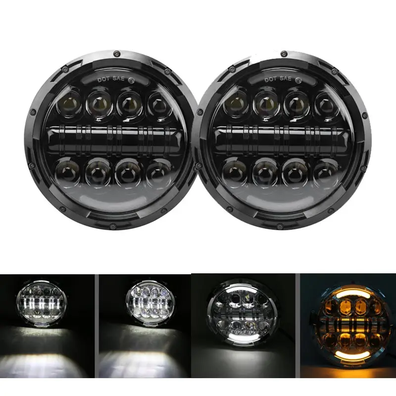 

2Psc 7 Inch LED Headlight H4 Hi-Lo Beam With Halo Angel Eyes For Lada 4x4 urban Niva Jeep JK Land rover defender Hummer