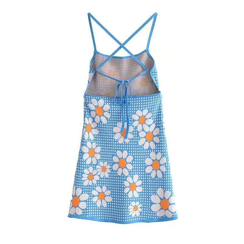 

HWLZLZHT Knitted Dress 2021Women Fashion Jacquard Tie Backless Dress Woman Cute Strapless Slip Clothes Chic Casual Dresses Lady