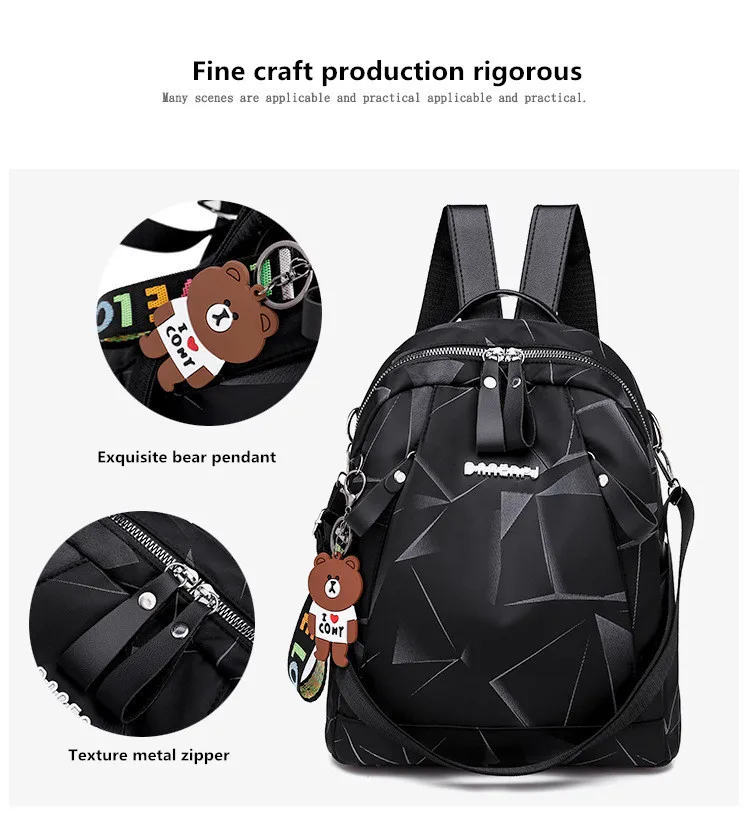 Черный геометрический водонепроницаемый Оксфорд Back Pack маленькие рюкзаки для женщин девочек подростков пакет школьной сумки женщина колледж