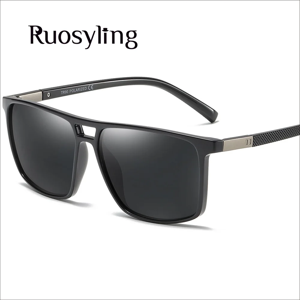Bright Black Ruosyling повседневные мужские поляризованные солнцезащитные очки TR 90 сверхлегкие очки с оправой УФ 400 TAC 1,1 линзы матовые черные темные очки Италия - Цвет линз: Bright Black