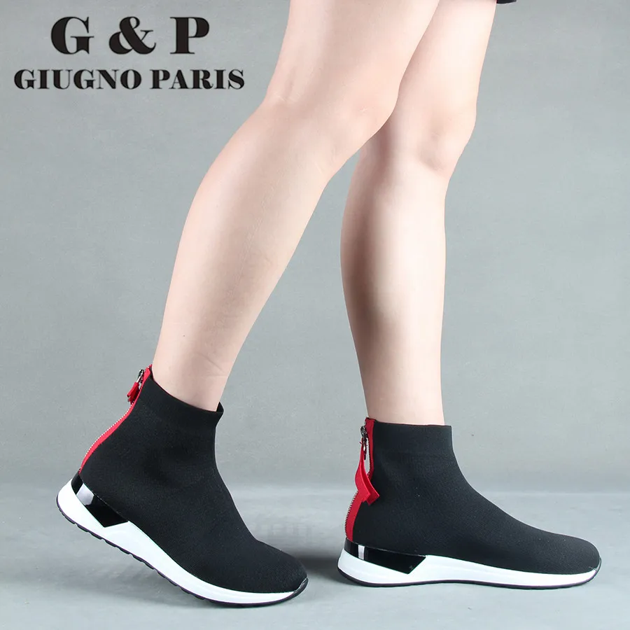 Женские кожаные кроссовки без шнуровки Повседневная вязаная обувь на платформе