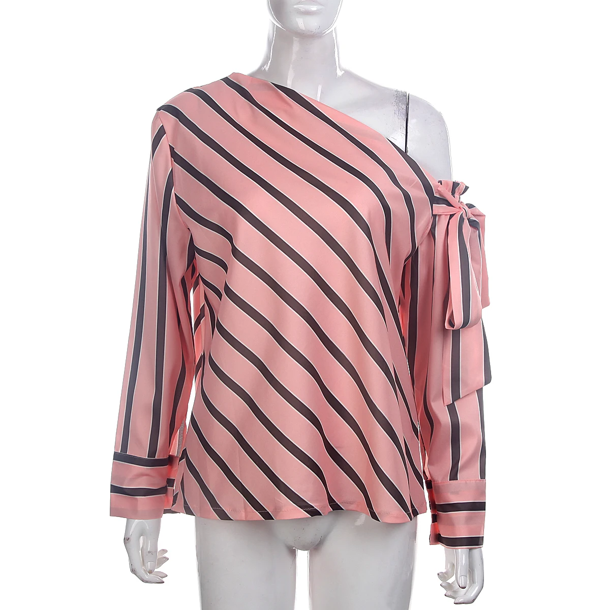 Женская блузка в полоску с открытыми плечами и длинным рукавом|Блузки| |