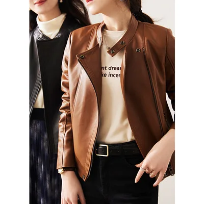 2021 Women  New Fashion Genuine Real Sheep Leather Jacket G12