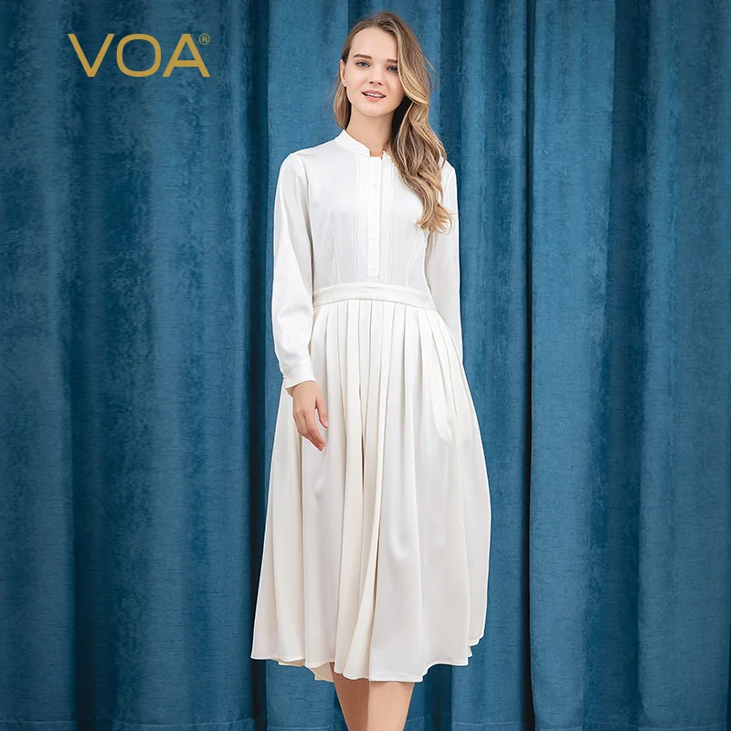 Женское шелковое платье VOA повседневное однотонное приталенное рубашка с