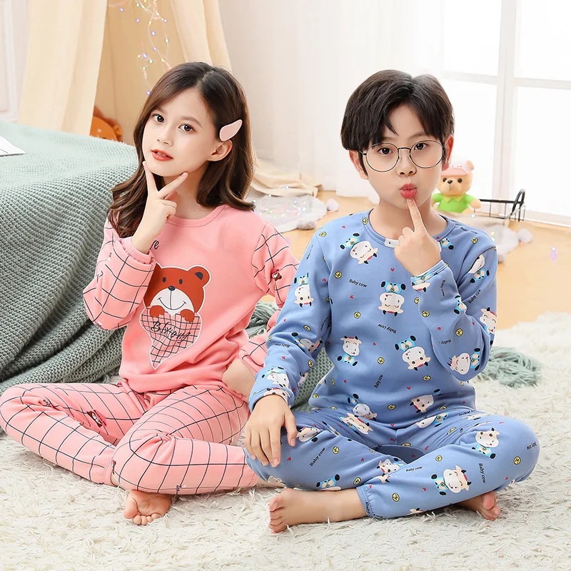 

Children Pajamas Sets for Boys Girls Warm Thick Cotton Winter Kids Homewear Suits Long Sleeve + Pants Sleepwears Clothing Sets