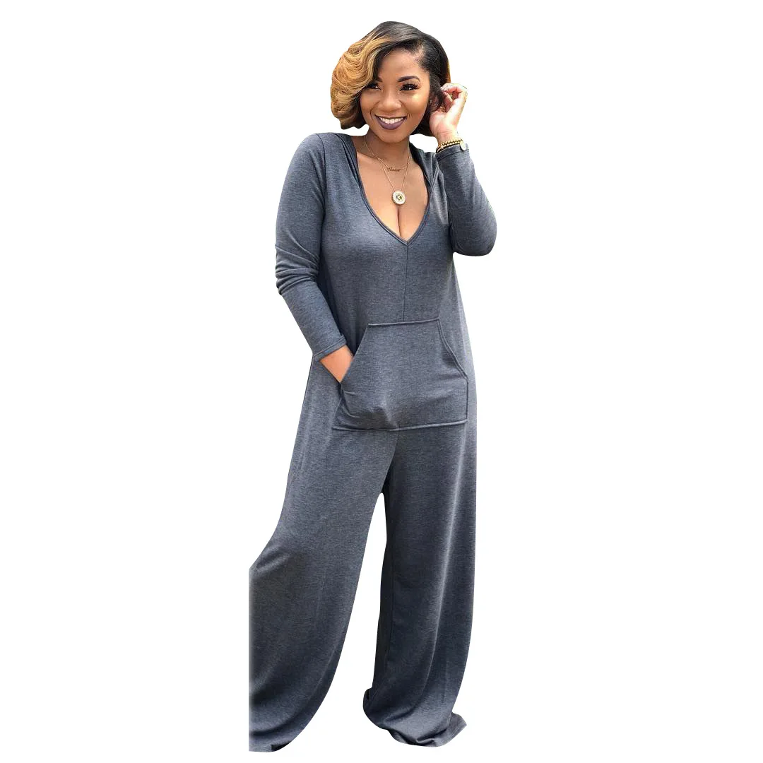 

Women's hooded pocket Jumpsuit wide leg pants