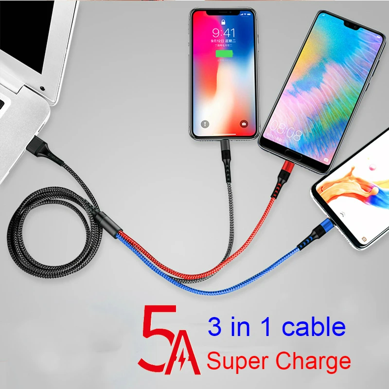 FLOVEME 5A 3 в 1 USB кабель для iPhone зарядное устройство Быстрая Зарядка Micro Type C Samsung S10 Xiaomi