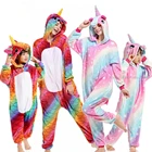 Кигуруми Аниме Взрослый Костюм единорога Детские радужные пижамы для девочек и мальчиков комбинезон с тигром молния рыба динозавр зимняя одежда