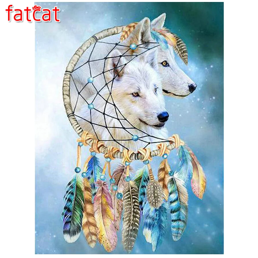 FATCAT 5d DIY Алмазная картина Ловец снов Волк вышивка мозаика перо узор полный