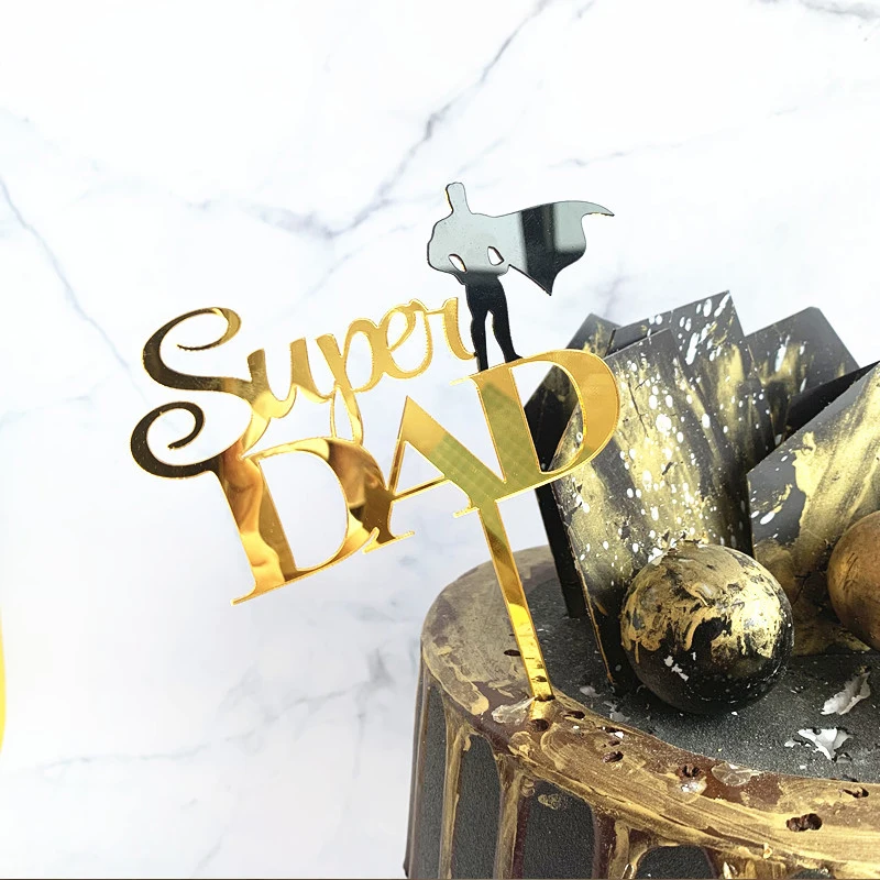 

1pc Black Hat Mustache Happy Dad Birthday Cake Topper DIY Acrylic Letter Cake Top Flag Decoration for Fathers Day Party Supplies