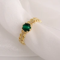new retro emerald ring european and american ins cold wind female light luxury high sense opening adjustable hand jewelry