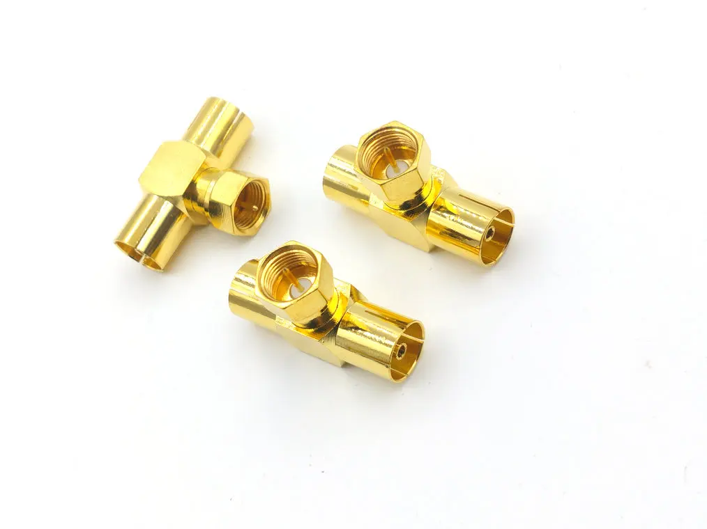 2 шт. позолоченный латунный F ТВ Штекер pin для 2x IEC PAL DVB T jack тройной разъем |